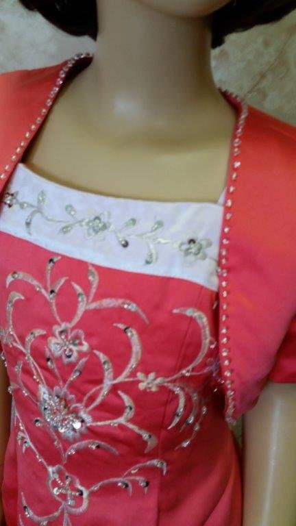 coral and white flower girl dress with train